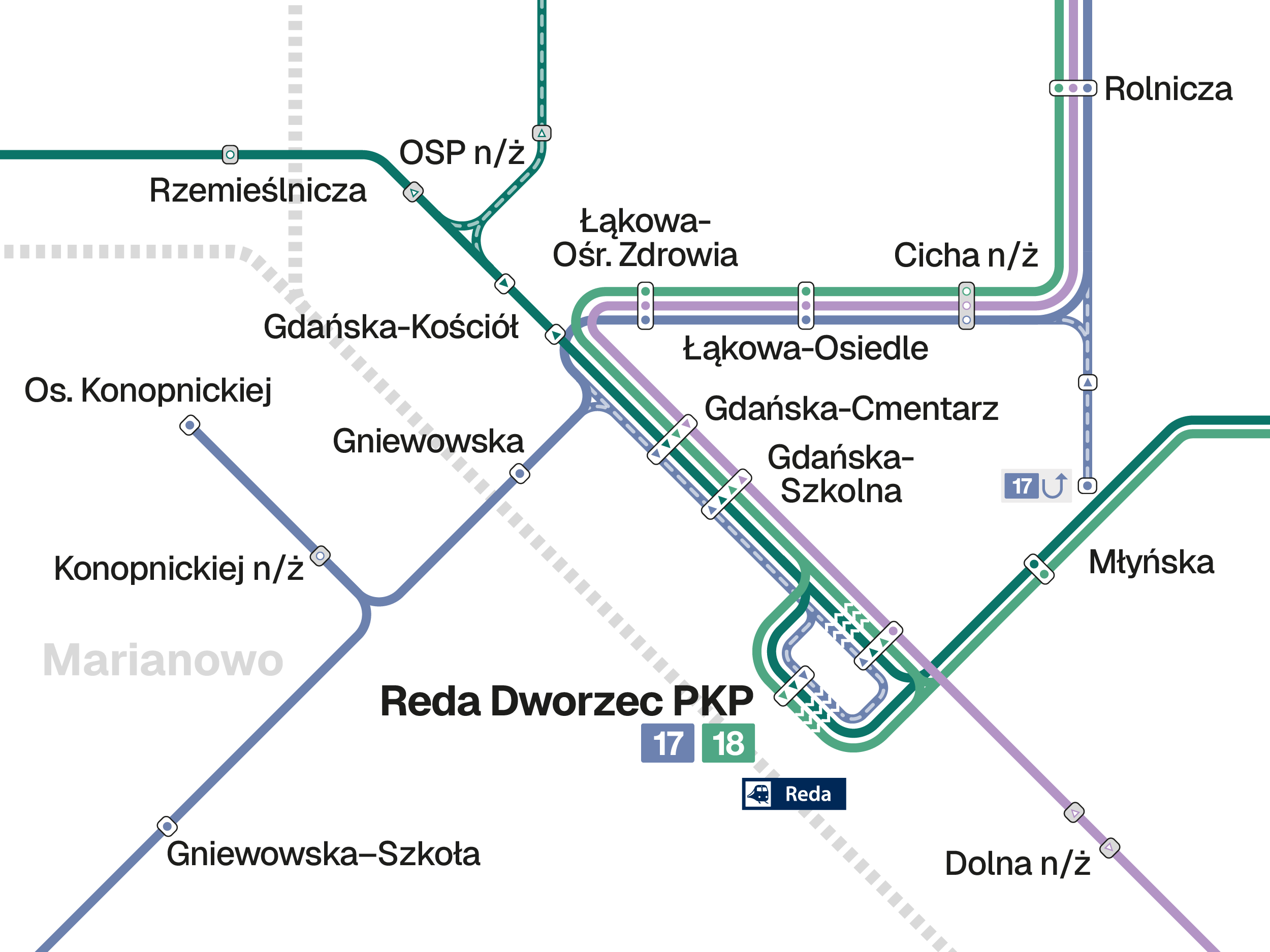 Schemat komunikacji miejskiej w Redzie